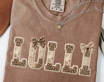 Lolli Faux Patchwork Leopard Shirt, Comfort Colors Grandma Coquette Bow Tee, Custom Mimi Tee, Gift For Nana