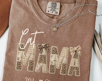 Personalized Cat Mom Shirt, Custom Cat Names Comfort Colors Shirt, Patchwork Cat Mama Tee, Cat Lover Gift, Fur Mama Shirt for Women