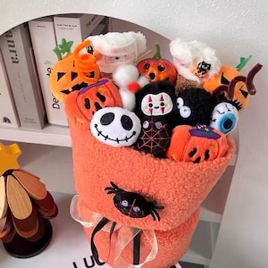 Halloween Plush Bouquet | Handmade Spooky Dog & Pumpkin Plush Gift | Cute Halloween Decoration, Trick or Treat Present for Her, Friends