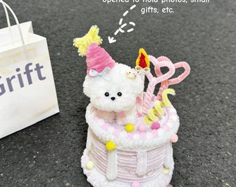 Süßer Welpen Plüsch Kuchen - Handgemachter Hund Stofftier Geburtstagskuchen, Entzückendes Plushie Geschenk für Geburtstag, Partydekoration, Valentinstag, Jubiläum