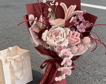 Pink Artificial Flower Bouquet, Handmade Pipe Cleaner Flowers, Romantic Floral Arrangement, Anniversary, Wedding Decor, Gifts for Mom