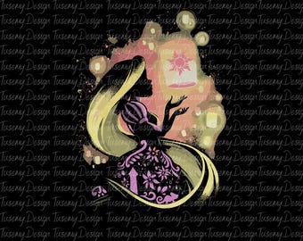 May include: Silhouette of a woman with long blonde hair and a floral dress, set against a background of floating lanterns and a sun emblem. The design is in shades of black, pink, and yellow, with the words "Tuseny Design" repeated across the black background.