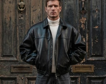 希少90sアーカイブ✦MAX&Coマックスアンドコーヴィンテージレザーブルゾン Vintage Maxam Leather Jacket XL 90s Italian Mosaic Design Black