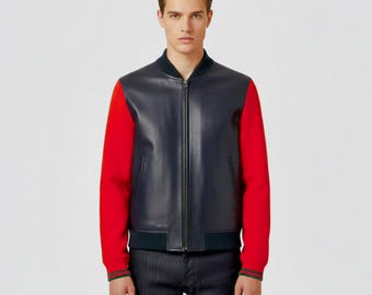 Men's Red and Black Italian Handmade Genuine Lambskin Soft Leather Jacket – Soft Streetwear Outerwear