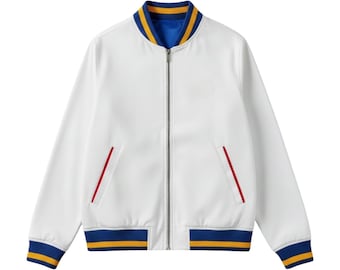 Chaqueta bomber blanca de cuero genuino para hombre: para amantes de la moda clásica y artesanal.
