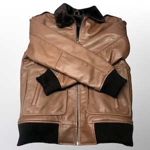 Brown Bomber Leather Jacket For Men - Full Faux Fur Lined Winter Coat | Vintage Pilot Style Genuine Leather Outerwear | Warm Gift