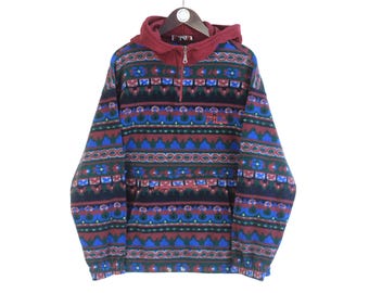 Vintage Fila fleece hoodie 1/4 rits maat M/L veelkleurig abstract patroon jaren 90 trui trui trui winter buiten ski-stijl