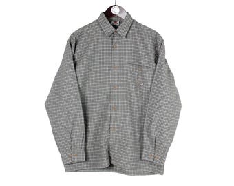 Vintage Mammut Hemd Größe S Grau Outdoor 90er Jahre Casual Style Top Kragen Button-Up Oxford Bluse