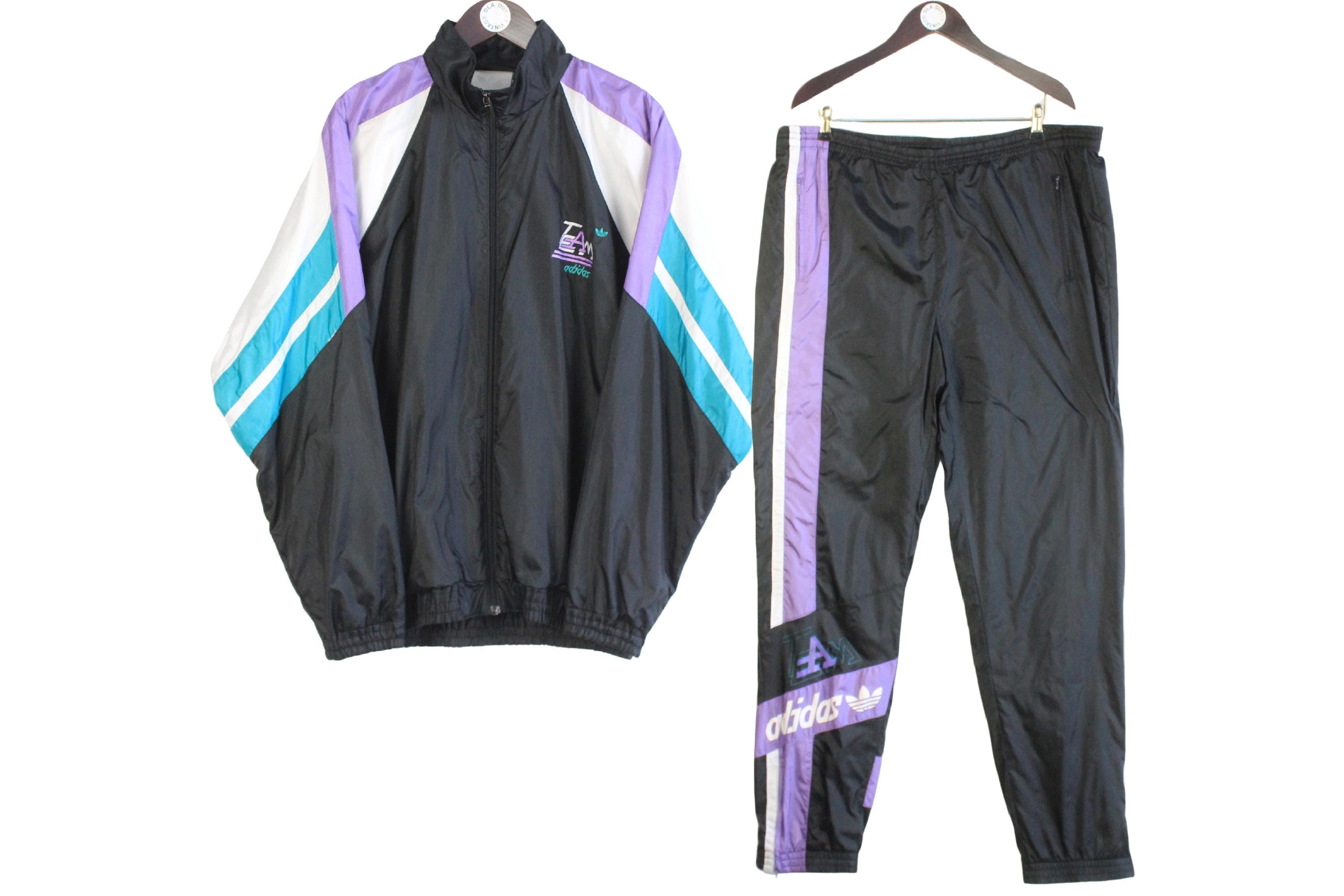 Vintage Adidas Tracksuit Size XL/XXL Black Purple 90s Retro Sport 