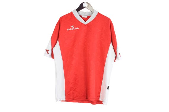 Vintage Diadora Jersey T-shirt Size L Red Football Sport Style 90s