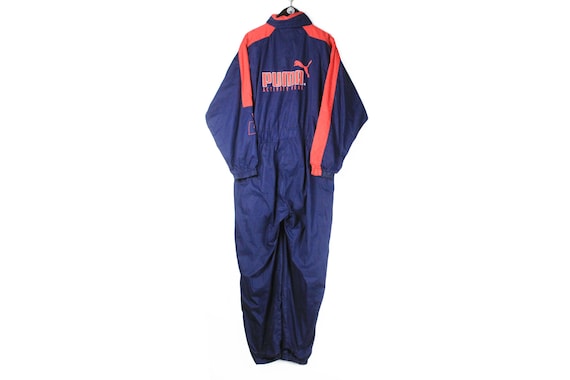 Vintage Puma Jumpsuit Coveralls Size L Blue Big Logo 90s Retro
