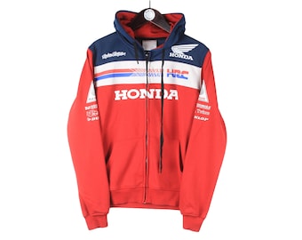 Vintage Honda Racing Team Hoodie Size S Red Big Logo 90s Hooded Jumper Pullover Style