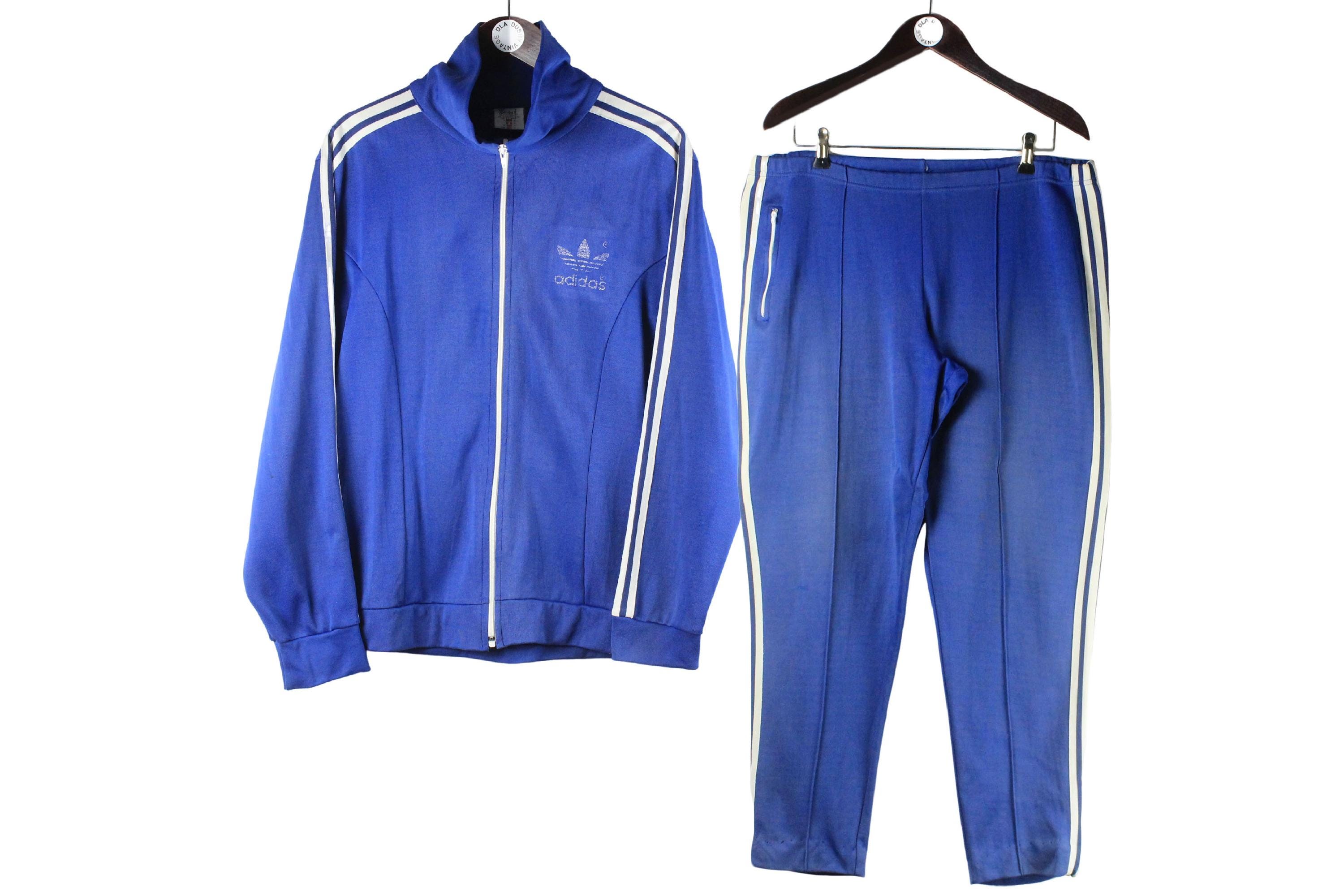 Vintage Adidas Tracksuit Size M Blue Classic 80s Retro Sport Style Track Suit Jacket and Pants Jumpsuit
