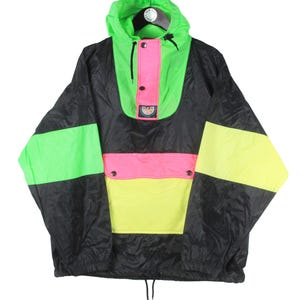 Vintage K-Way Anorak Jacket Size L Multicolor Outdoor Raincoat Windbreaker Light Wear 90s Sport Style Casual