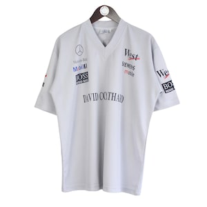 Maglietta vintage Mercedes David Coulthard, taglia XL, grigia, da corsa, Formula 1, stile sportivo, anni &#39;90, manica corta