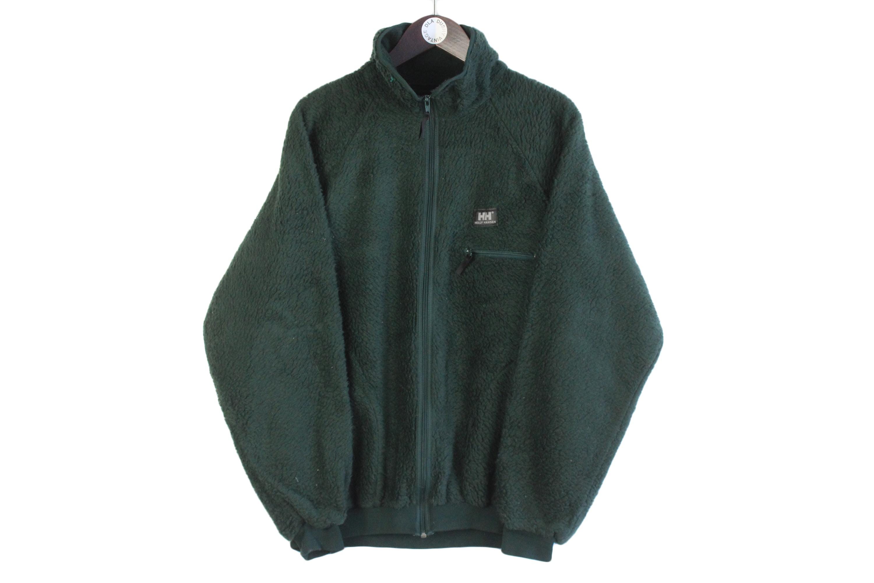 Vintage Helly Hansen Fleece Full Zip Size L Green 90s Sweater