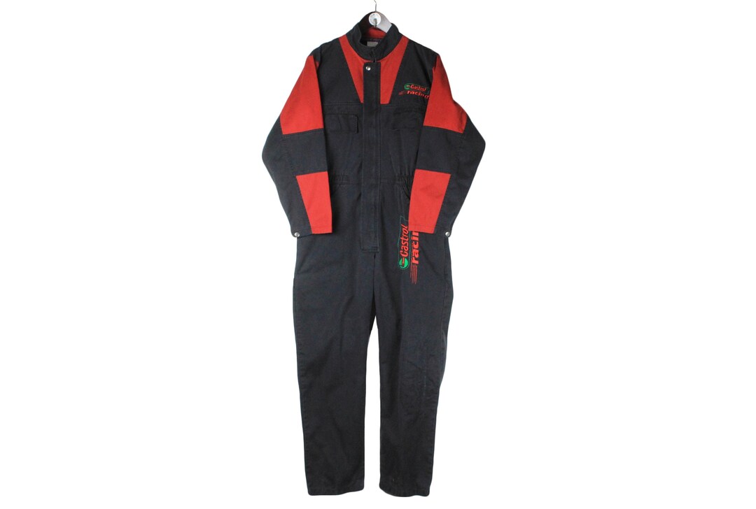 Vintage Castrol Racing Coveralls Size S Black Mechanic Suit Big