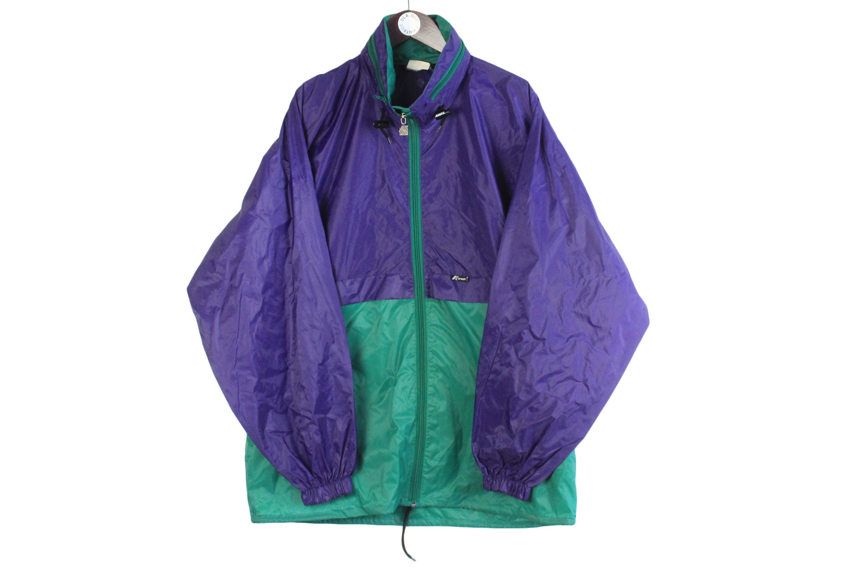 Vintage K-way Jacket Size XXL Purple Green Outdoor Raincoat