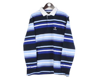 Camiseta vintage de rugby Guinness, de manga larga y cuello, talla L/XL, estilo deportivo azul, cerveza negra irlandesa, años 90.
