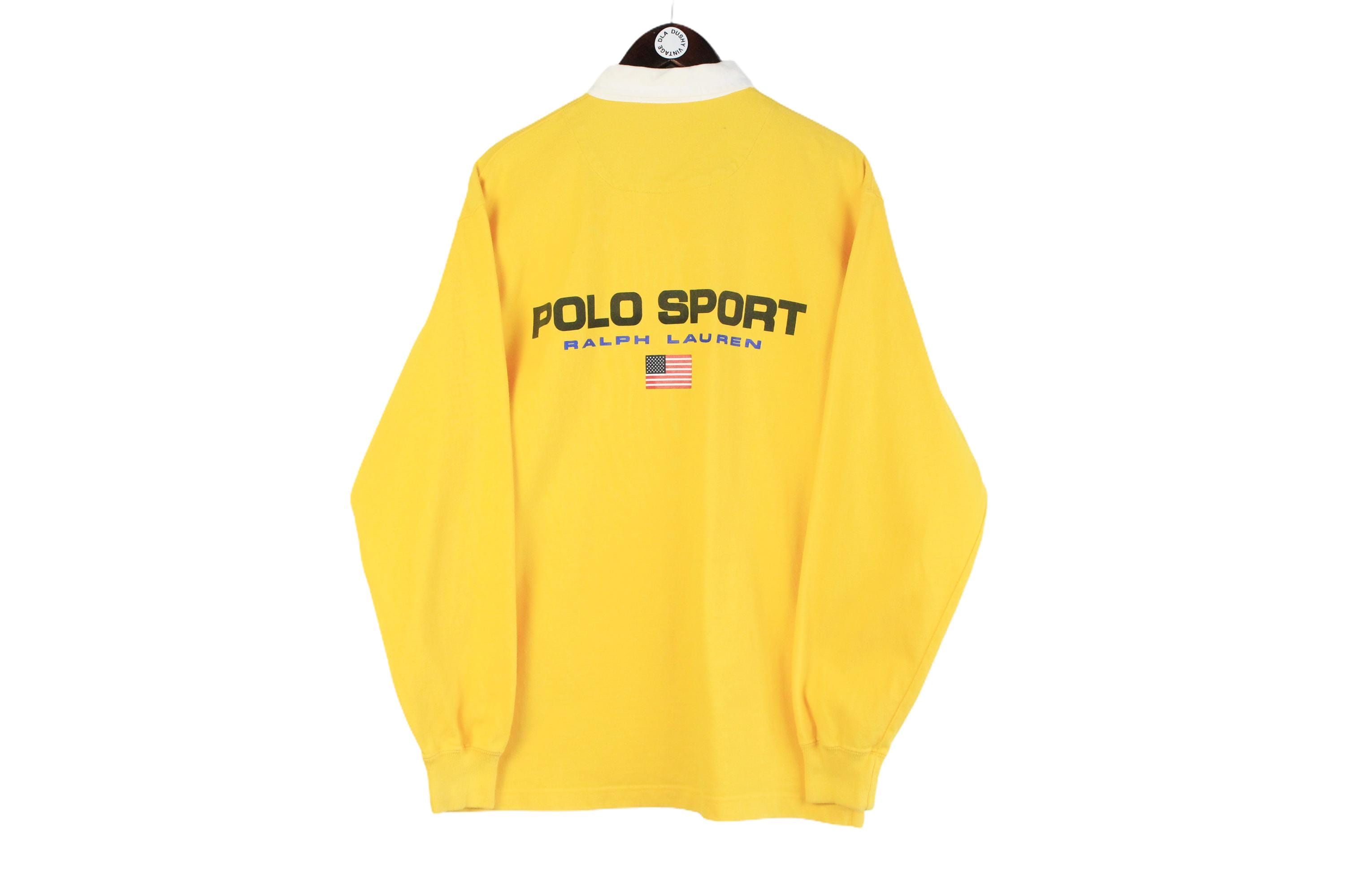 Vintage Polo Sport by Ralph Lauren Rugby Shirt Size L Yellow Big