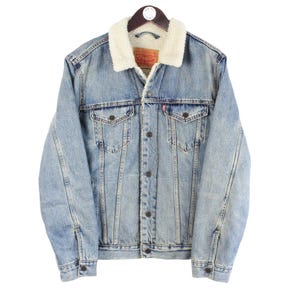 Vintage Levi&#39;s Sherpa Jeansjacke Größe L Blau 90s Casual Style Jeansjacke mit Kragen Jeansjacke Gr. L