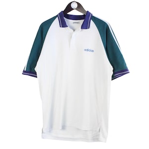 Vintage Adidas Polo T-Shirt Size L White 90s Top Short Sleeve Casual Style