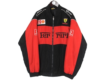Vintage Ferrari Team Jacket Formula 1 Racing F1 Big Logo Size XL Black Red 90s Sport Style Casual