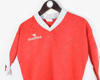 Vintage Diadora Jersey T-shirt Size L Red Football Sport Style 90s