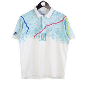 Vintage Adidas Stefan Edberg Polo T-shirt Size S White Blue Tennis