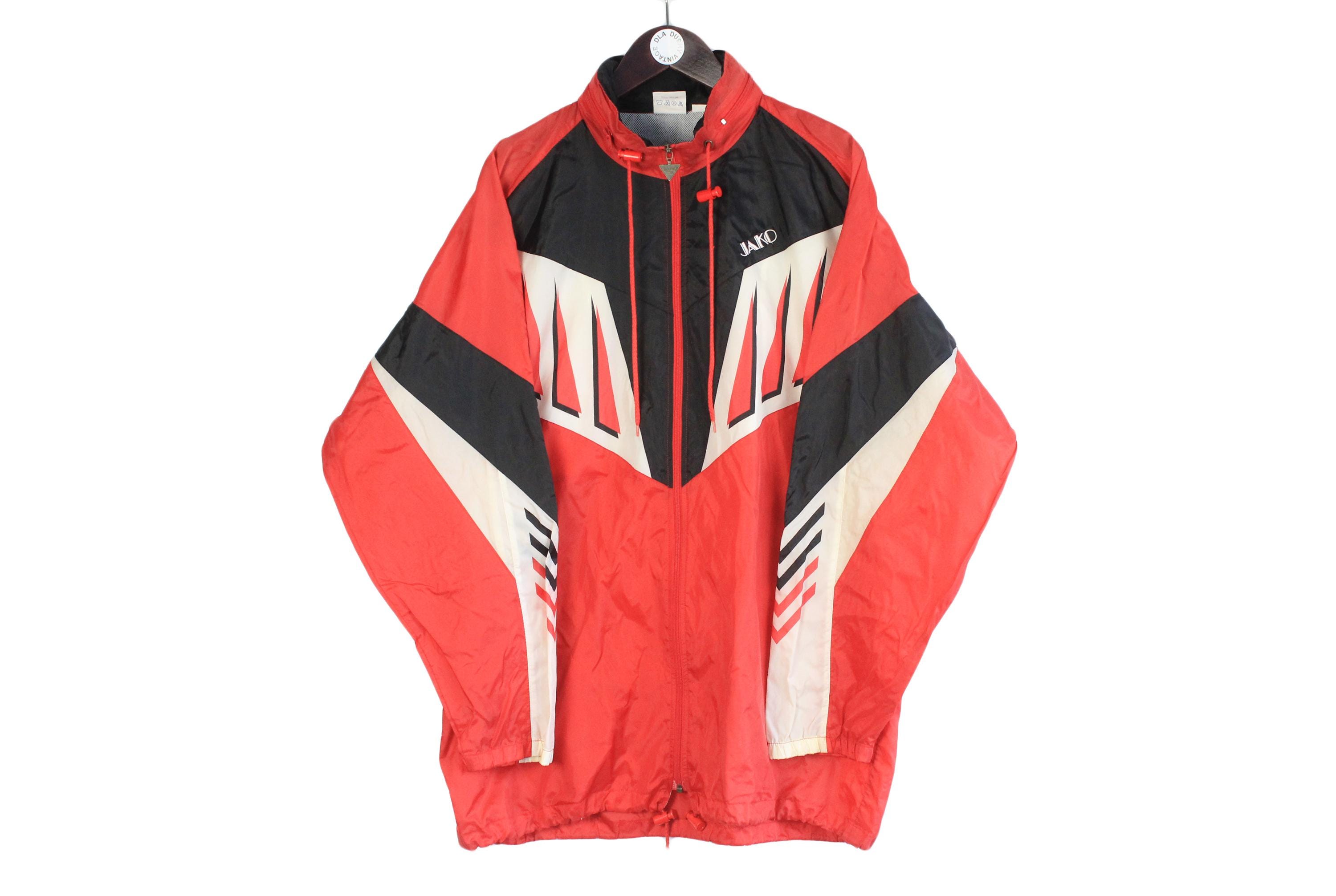 Vintage Jako Jacket Size XL Red Black Abstract Pattern 90s Sport