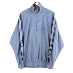 Vintage Champion Sweatshirt 1/4 Zip Size L Blue 00s Sport Style Crewneck Jumper Pullover Retro Wear