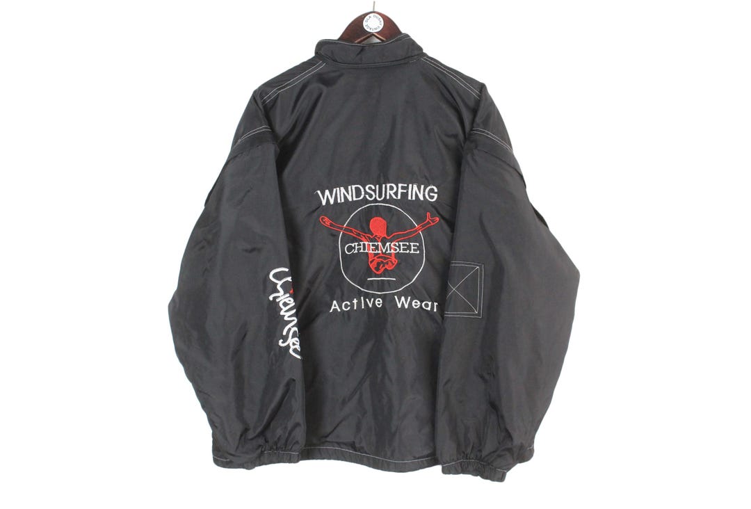 thetoé Chiemsee Jacket Vintage Chiemsee Jacket Size L Black Big Logo 90s Sport Style