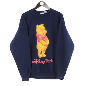 Sudadera vintage de Disney Winnie The Pooh, talla L, azul, dibujos animados, estilo deportivo de los años 90, jersey de cuello redondo, ropa retro