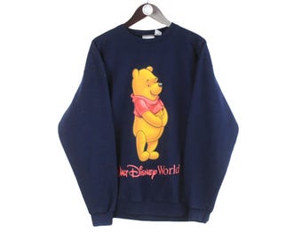 Vintage Disney Winnie The Pooh Sweatshirt Size L Blue Cartoon 90s Sport Style Crewneck Jumper Pullover Retro Wear