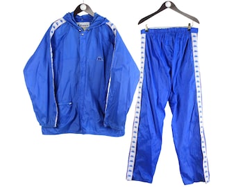 Vintage Kappa Rain Suit Size XL Blue 90s Retro Sport Style Tracksuit Rain Coat Jacket and Pants