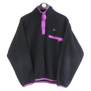 Vintage Jack Wolfskin Fleece Snap Buttons Size Women&#39;s L/XL Black 90s Sweater Pullover Jumper Winter Outdoor Ski Style