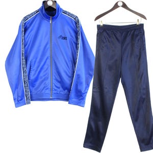 Vintage Asics Tracksuit Size M Blue 90s Retro Sport Style Track Suit Jacket and Pants Jumpsuit