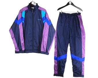 Vintage Adidas Tracksuit Size XL Blue Purple 90s Retro Sport Style Track Suit Jacket and Pants Jumpsuit