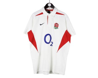 Vintage England Team Nike Rugby Shirt Size XL Big Logo 00s Sport Style Collared Jumper Pullover Retro Wear Long Sleeve Polo T-Shirt