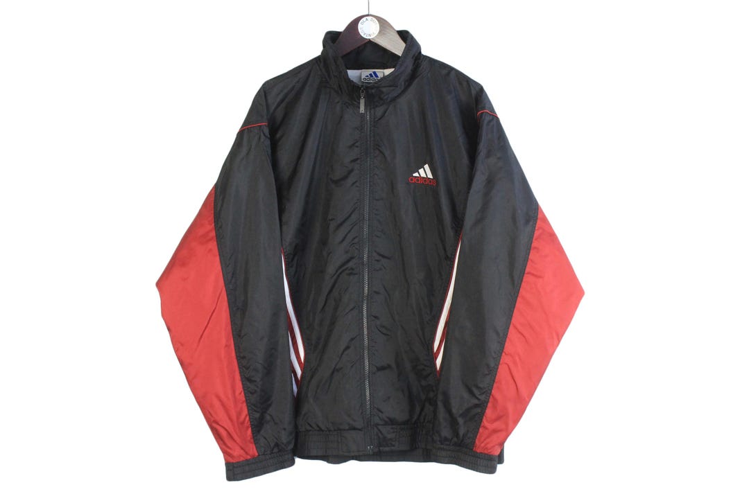 Vintage Adidas Track Jacket Size L Black Red 90s Sport Style