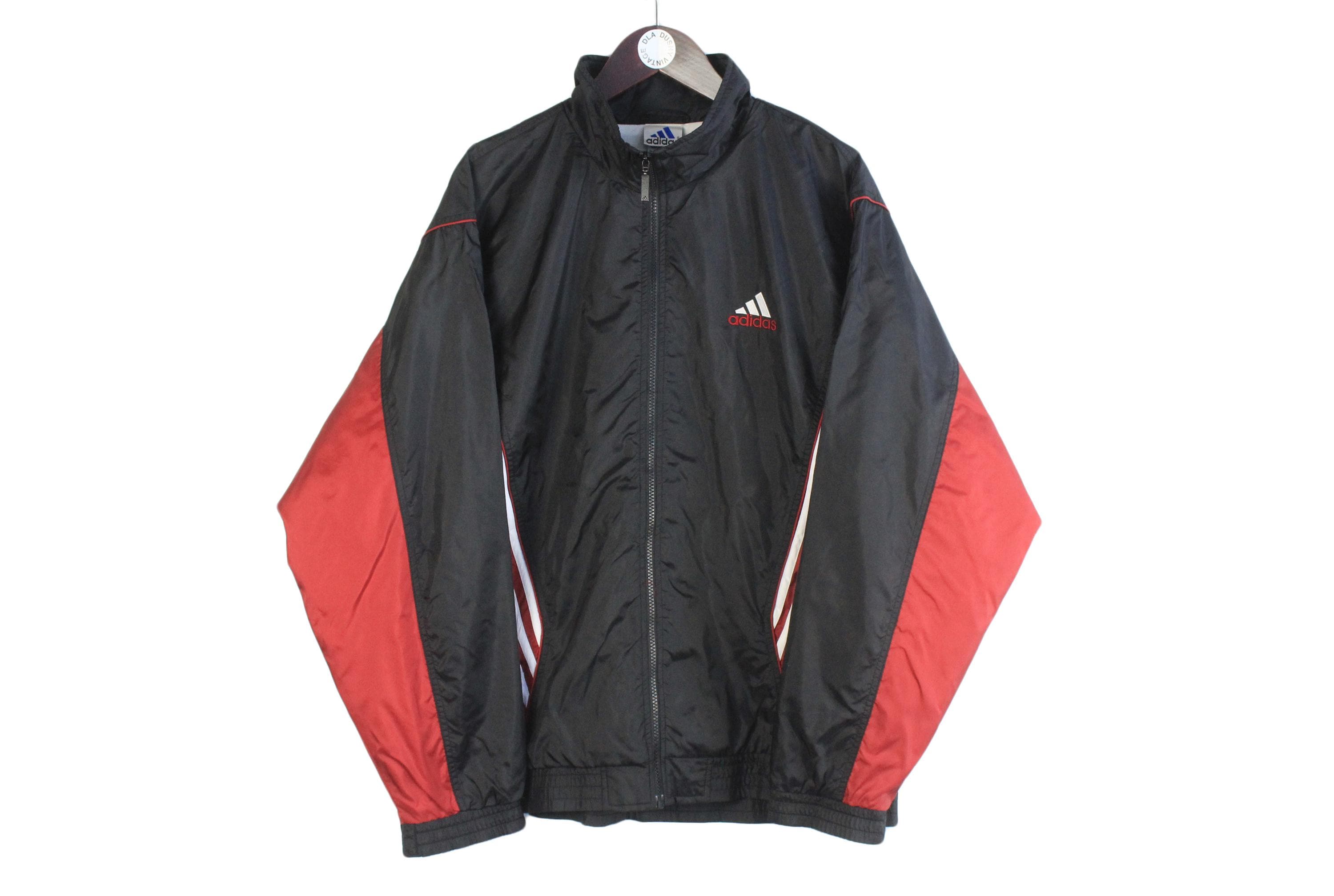 希少 90s adidas トラックジャケット　赤黒 USED【 adidas 】90sトラックジャケット（デサント製）／MENS：M〜L