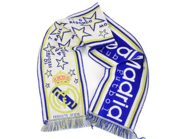Vintage Real Madrid Scarf Fan Accessories White Blue Galacticos 00s 90s Sport Style Retro Football