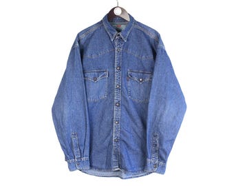 Vintage Levi's Denim Shirt Size XL Blue 90s Casual Style Top Collared Button-Up Oxford Jean Blouse
