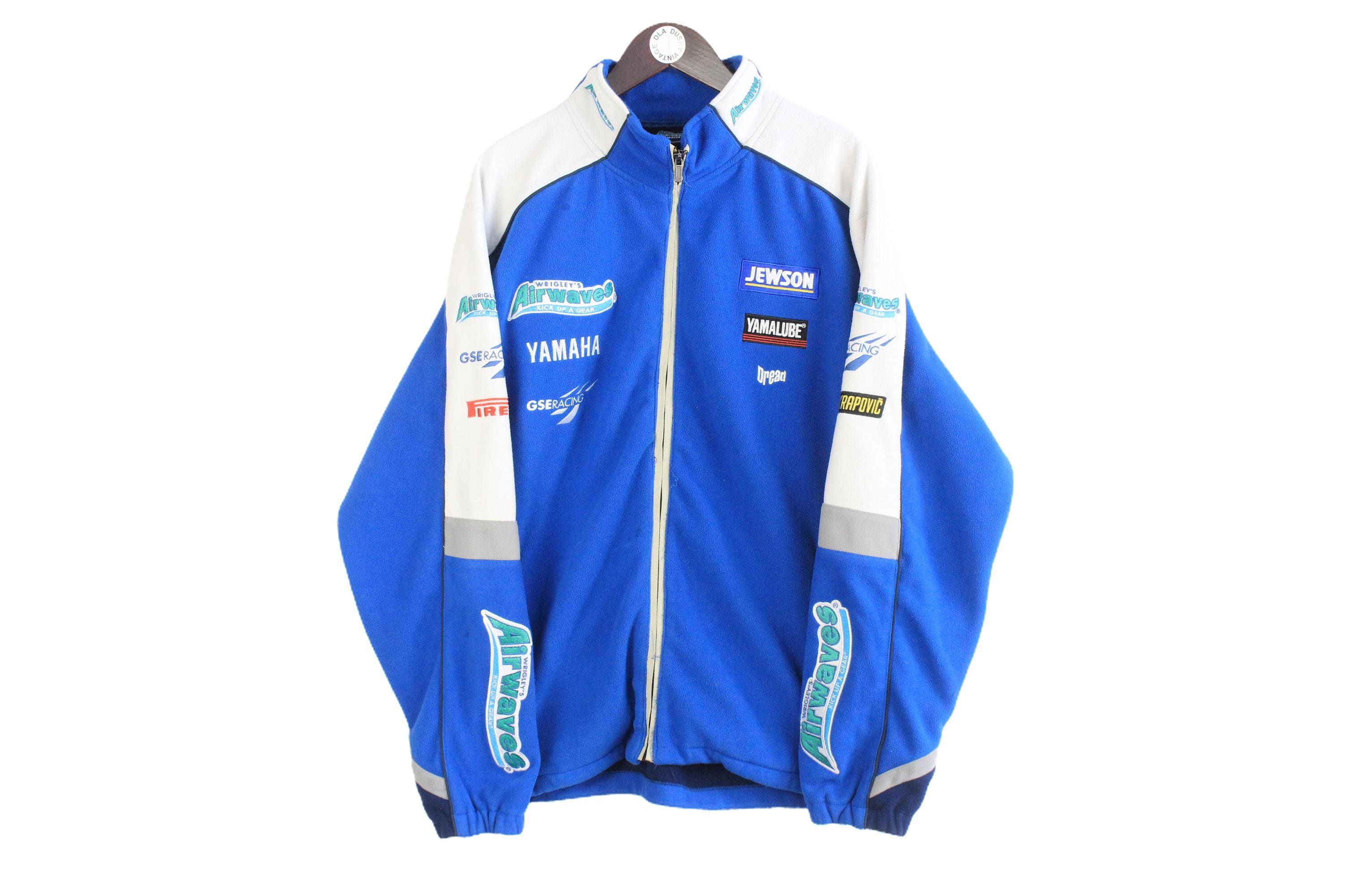Vintage Yamaha Racing Airwaves Fleece Full Zip Size XL Blue Big