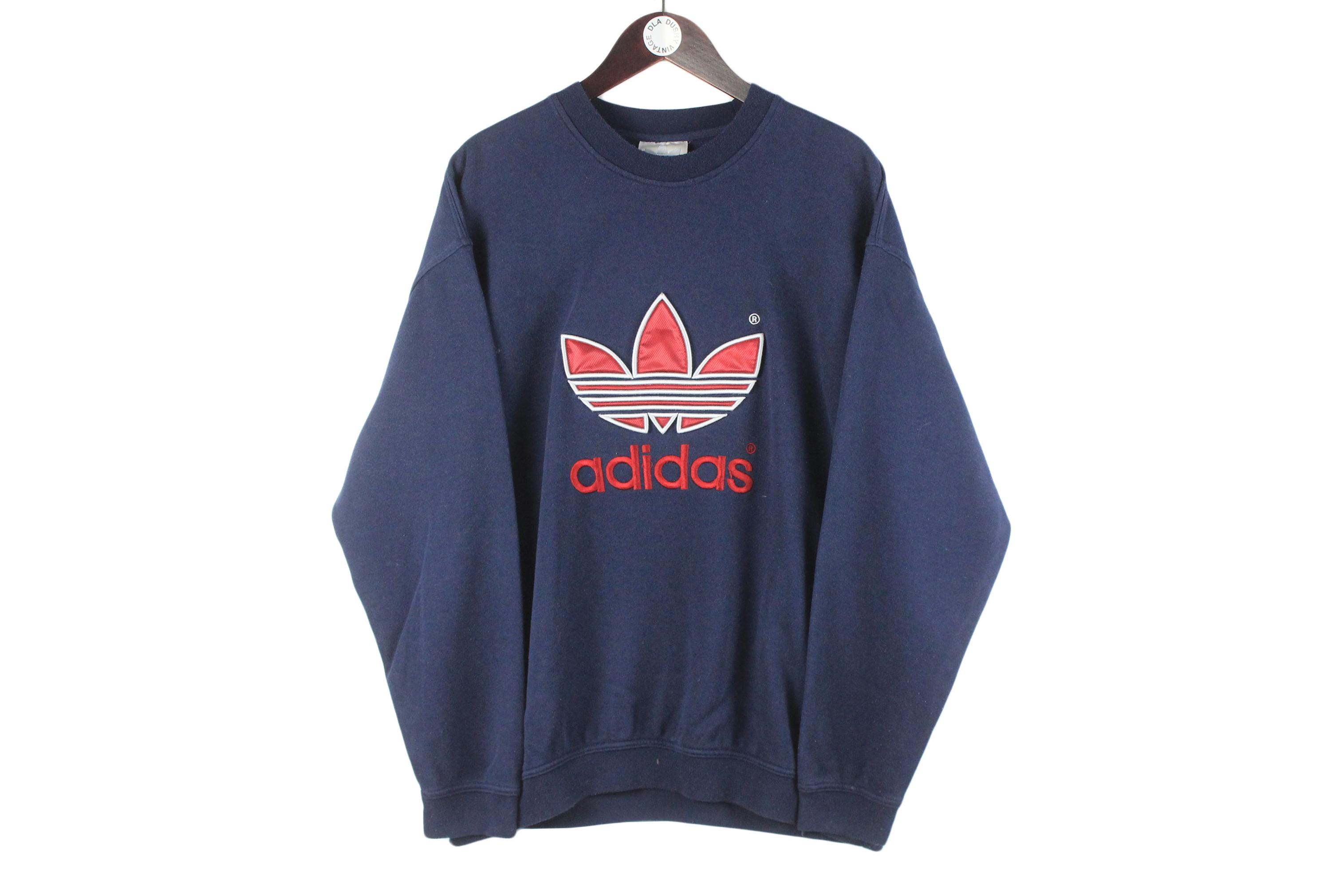 Vintage Adidas Sweatshirt Blue Size L Big Logo 90s Sport Style 