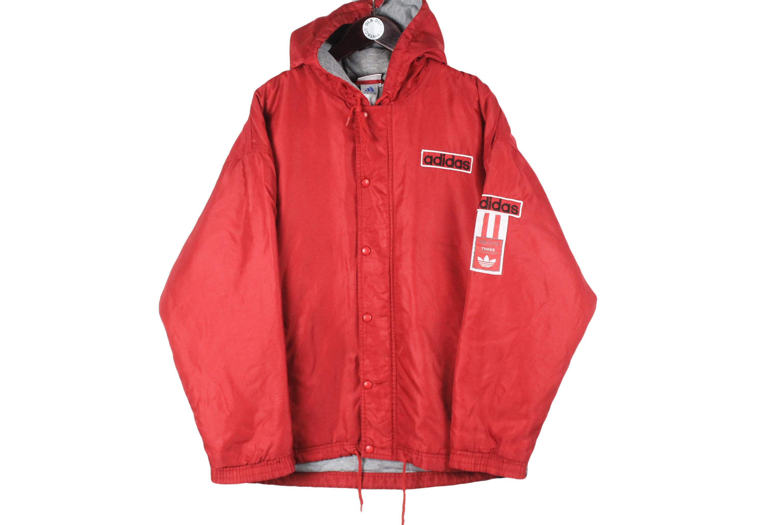 Vintage Adidas Jacket Hooded Size M Red Light Wear 90s Sport Style