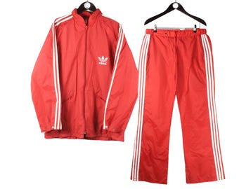 Vintage Adidas Tracksuit Size L Red 80s Retro Sport Style Track Suit Light Wear Jacket and Pants Jumpsuit
