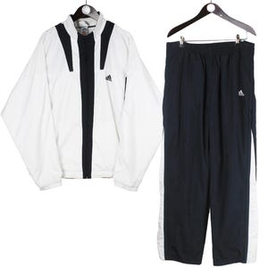 Vintage Adidas Tracksuit Size XL Black White 90s Retro Sport Style Track Suit Jacket and Pants Jumpsuit