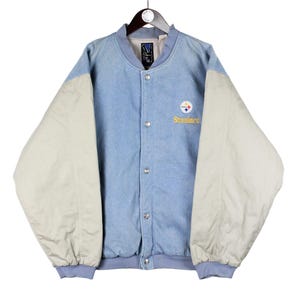 Vintage Pittsburgh Steelers Bomber Jacket Size 2XL Blue Gray NFL American Football 90s Sport Style USA Team