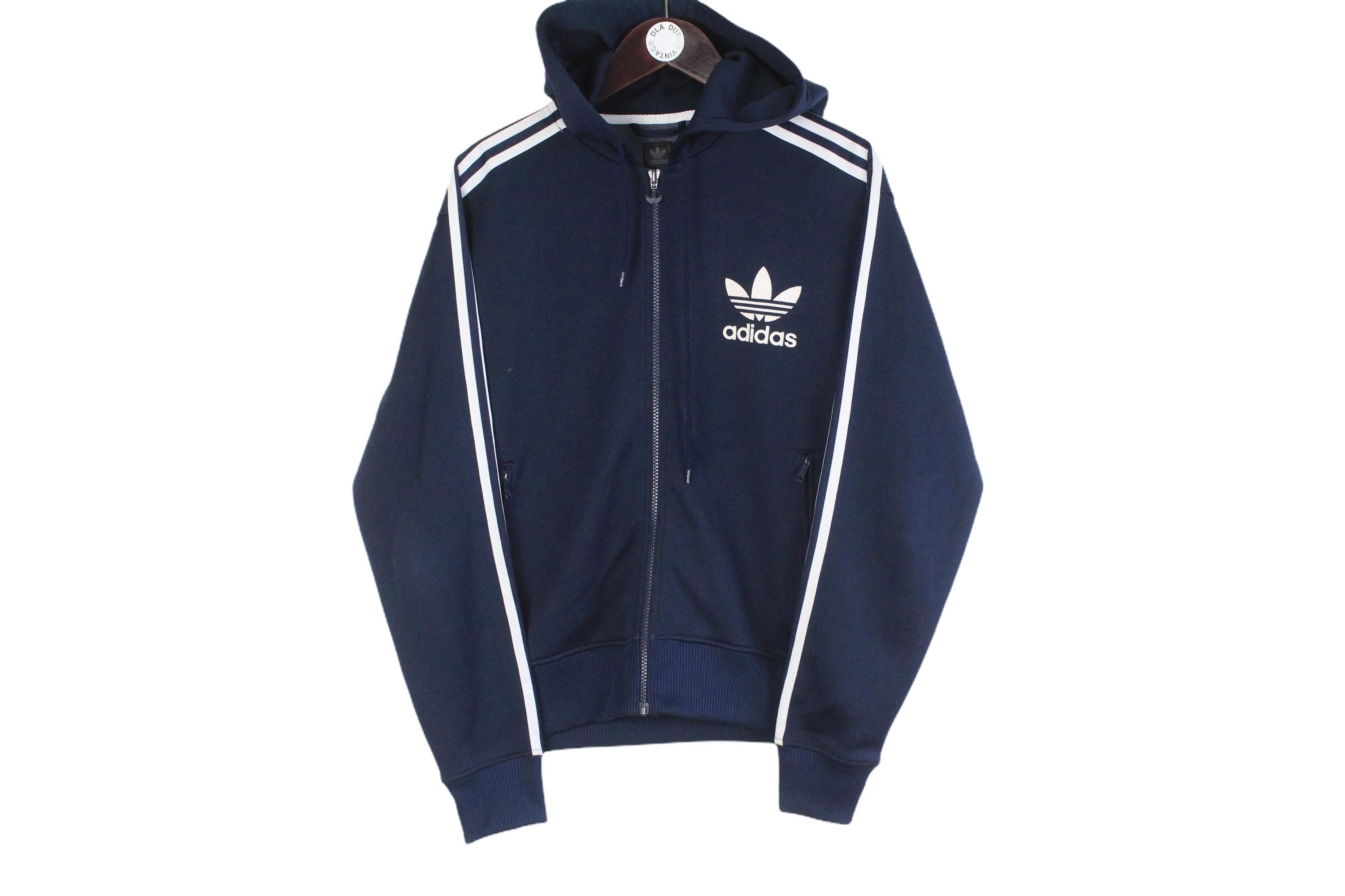 Vintage Adidas Hoodie Full Zip Size M Blue 90s Hooded Jumper